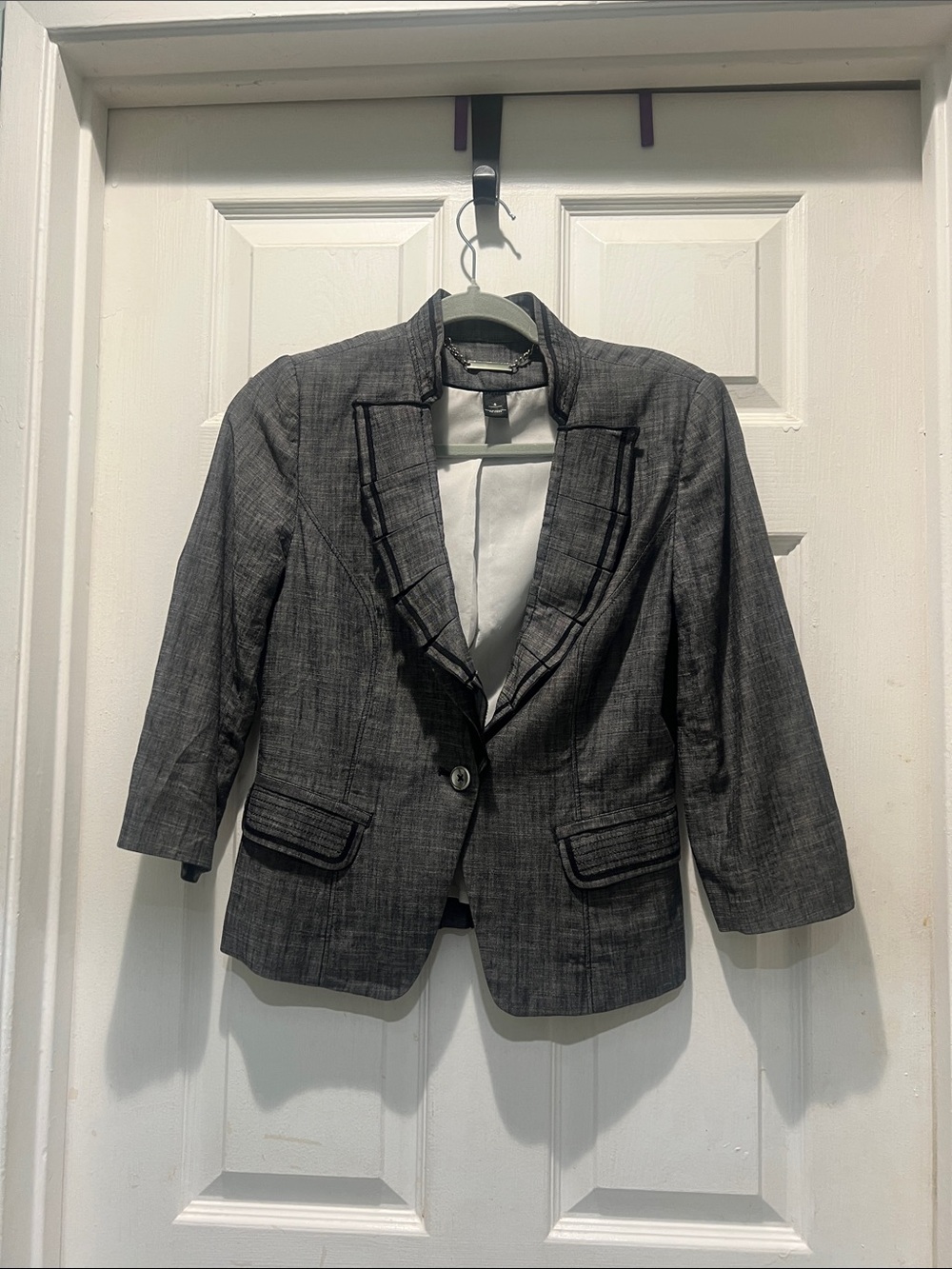Women's Black and Gray Tailored Blazer Jacket - Classic Single-Button